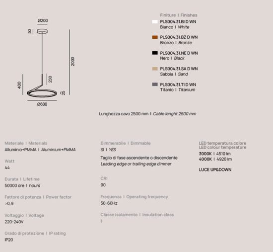 Lampadario sabbia moderno led 44w 3000k 4000k biemissione dimmerabile vivida meridiana