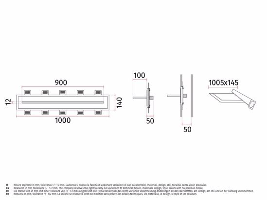 Mensola vetro luminosa da incasso a parete gesso led 19w 2700k