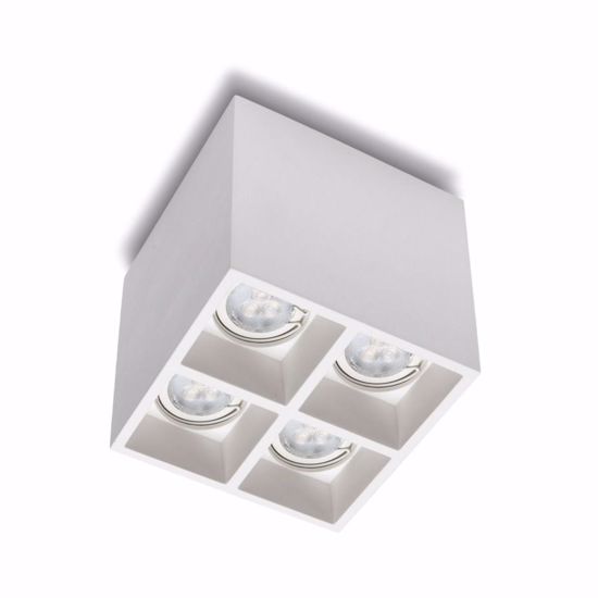 Faretto quadrato da soffitto 4 luci gu10 led in gesso bianco pitturabile