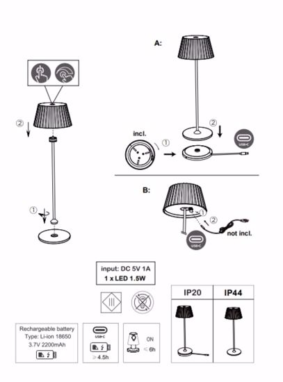 Lampada nera da tavolo ricaricabile per esterni portatile 3000k