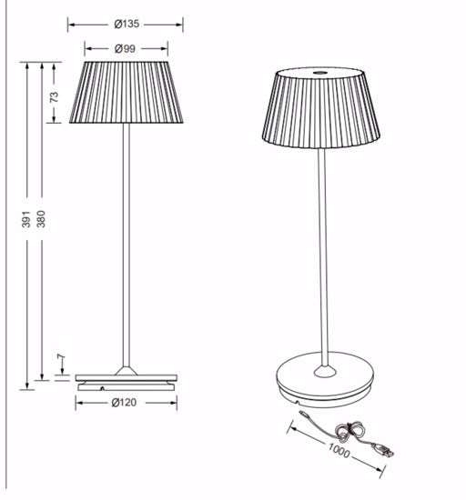 Lampada nera da tavolo ricaricabile per esterni portatile 3000k