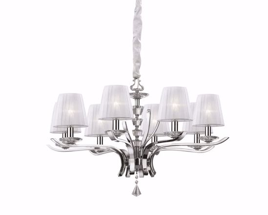 Pegaso sp8 lampadario classico da salone 8 bracci con paralumi in organza ideal lux