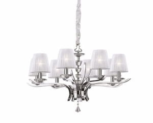 Pegaso sp8 lampadario da salone 8 bracci con paralumi in organza ideal lux