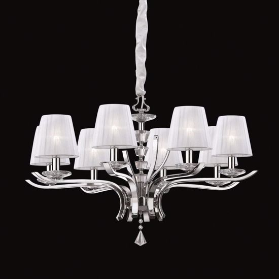 Pegaso sp8 lampadario classico da salone 8 bracci con paralumi in organza ideal lux