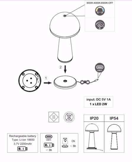 Lampada da tavolino rossa portatile ricaricabile per esterno led