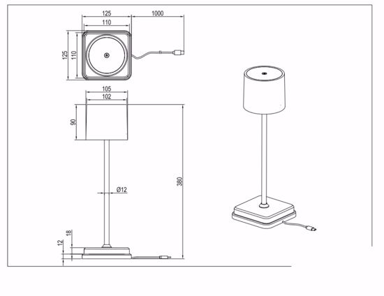 Lampada da tavolo grigio senza fili per ristoranti da esterno