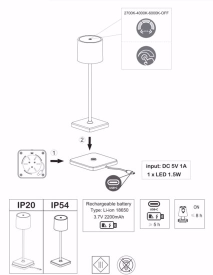 Kit 6 lampade da tavolo senza fili bianco con postazione ricaricabile per esterno