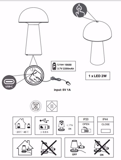 Lampada da tavolo senza fili giallo per esterni ricaricabile moderna