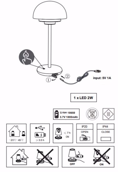 Lampada da tavolo senza fili bianca design moderna per esterno