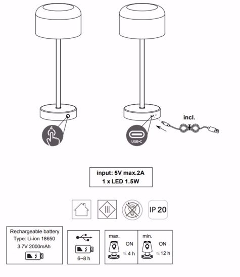 Lampada da tavolo bianca senza fili led 3000k dimmerabile design moderna