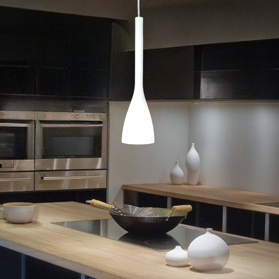 Ideal lux flut sp1 small lampadario per isola cucina cono vetro bianco