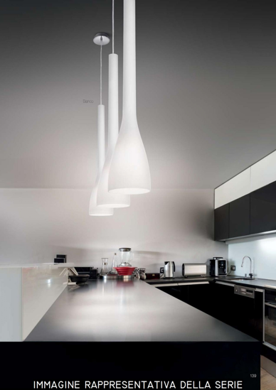 Ideal lux flut sp1 small lampadario per isola cucina cono vetro bianco