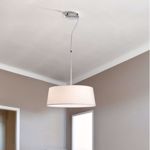 Lampadario moderno per tavolo soggiorno paralume tessuto bianco