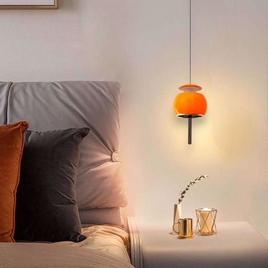 Lampada a sospensione arancione moderna per comodino camera da letto led 12w 3000k