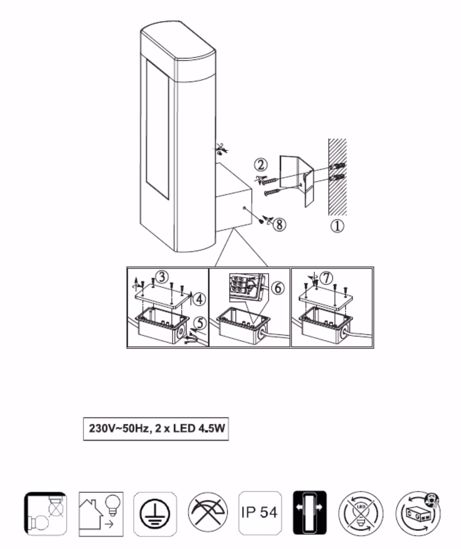 Applique  9w 3000k per balcone antracite design moderno