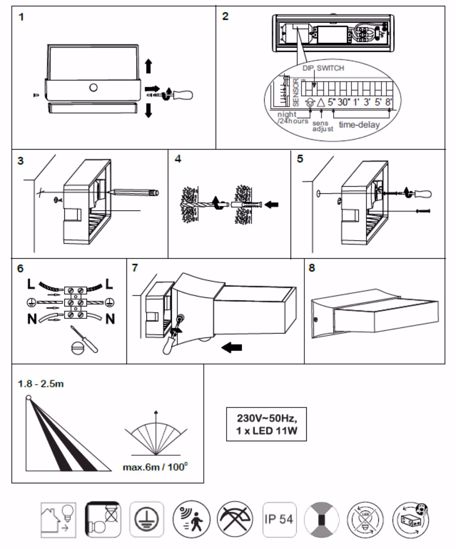 Applique moderna per esterno antracite con sensore movimento 11w 3000k