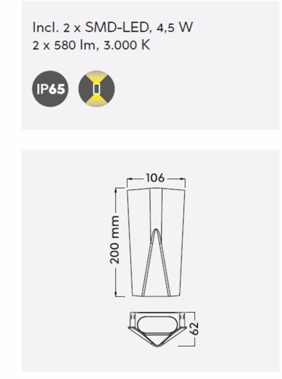 Applique antracite per esterno moderno 9w 3000k