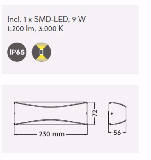 Applique da esterno antracite moderna  9w 3000k ip65