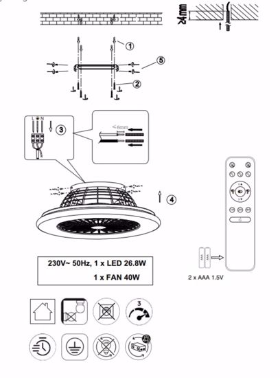 Ventilatore a plafoniera nero design moderno da soffitto con luce