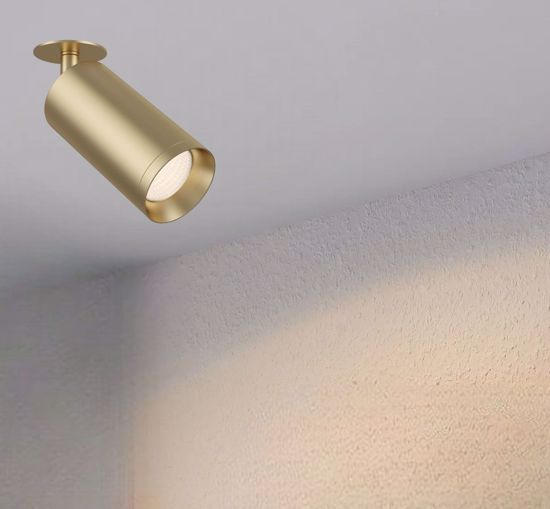 Faretto da incasso a soffitto cilindro oro satinato orientabile