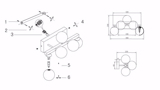 Lampada da parete cromo sfere vetro fume design originale 5 luci