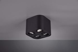 Lampada da soffitto nera a cestello quadrato con 4 faretti led orientabili