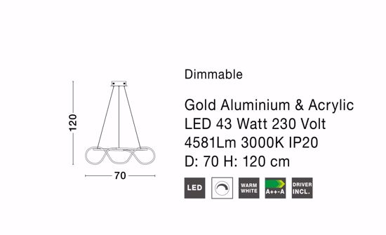 Lampadario oro per soggiorno moderno tubo led 43w 3000k