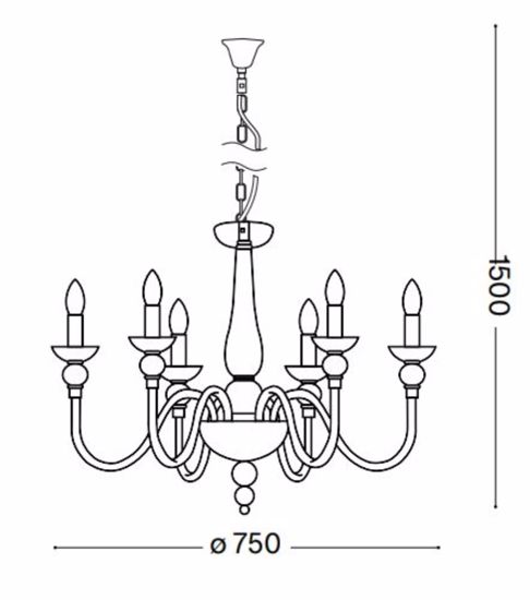 Doge sp6 lampadario classico 6 bracci cristallo trasparente ideal lux