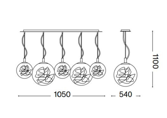 Mapa max sp5 ideal lux lampadario a sospensione 5 luci sfere di vetro
