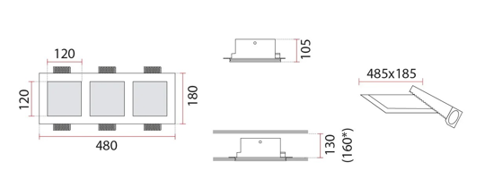 Porta faretto di gesso tre quadrati 21w 3000k incasso parete soffitto cartongesso