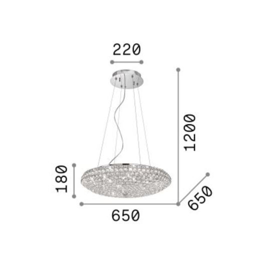 Sospensione di cristallo dorato per salotto king sp12 ideal lux