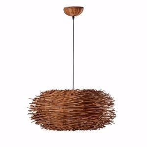 Lampadario rustico a sospensione legno nido di rattan marrone