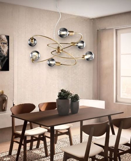 Lampadario sospensione vortice 6 luci design oro scuro per soggiorno