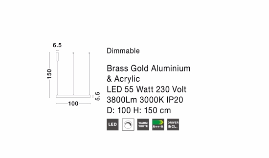 Lampadario sospensione cerchio oro led 60w 3000k dimmerabile