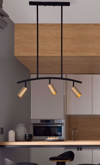 Lampadario a soffitto da cucina nero oro con luci orientabili