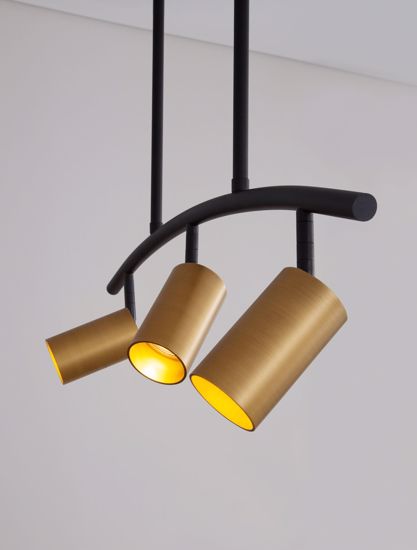 Lampadario a soffitto da cucina nero oro con luci orientabili