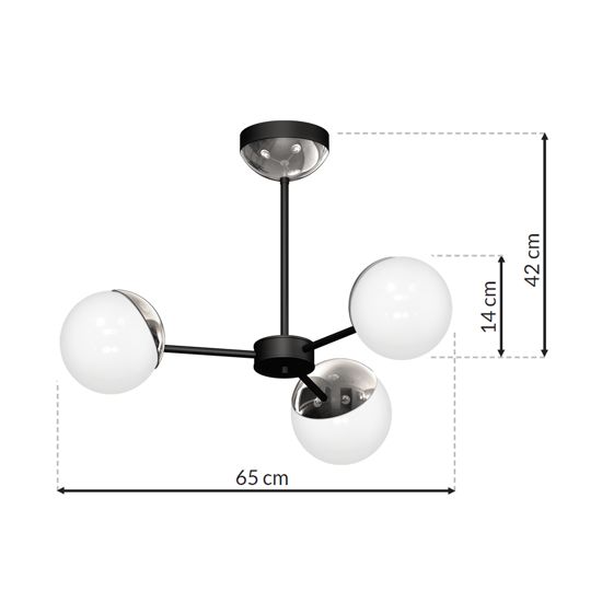 Lampadario nero cromo sfere vetro bianco moderno