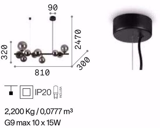 Perlage sp10 ideal lux lampadario a sospensione nero per soggiorno