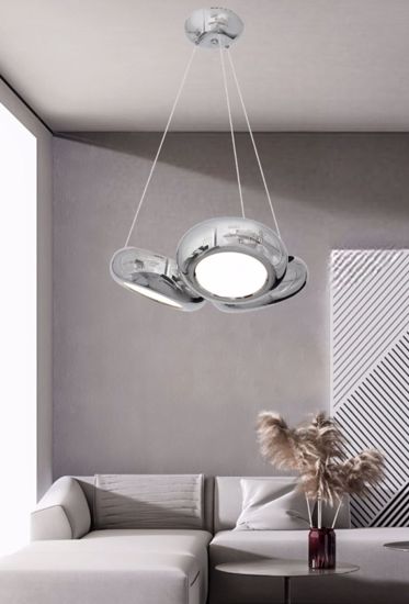 Lampadario moderno cromo led 36w 4000k per soggiorno