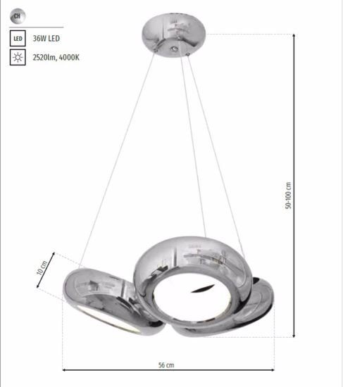 Lampadario moderno cromo led 36w 4000k per soggiorno