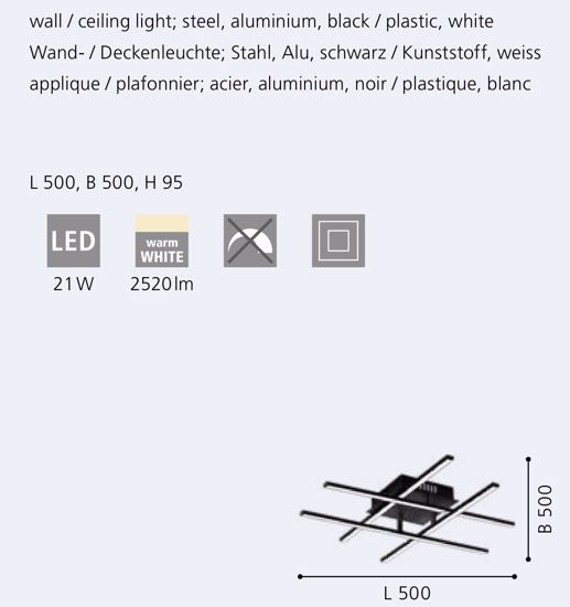 Plafoniera moderna nera led 21w 3000k per soggiorno