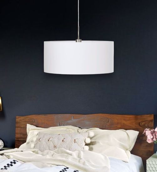 Lampadario stanza da letto moderna cilindro tessuto bianco