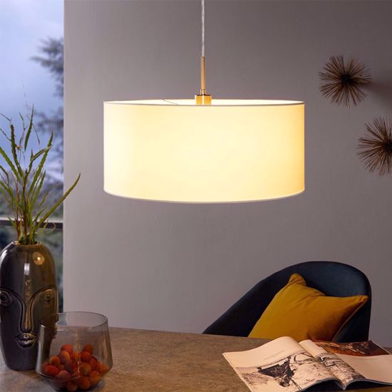 Lampadario stanza da letto moderna cilindro tessuto bianco