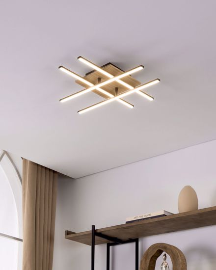 Plafoniera led 26w 3000k legno bacchette nero design