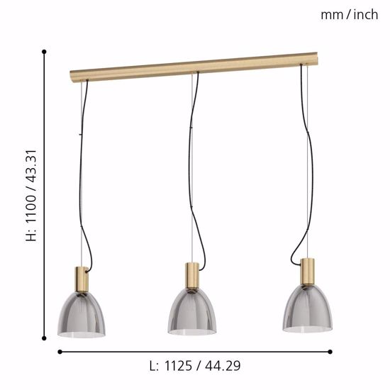 Lampadario a sospensione tre luci oro vetri fume per cucina