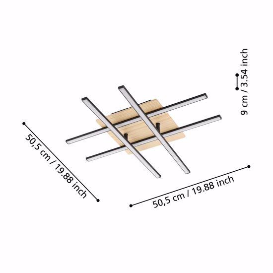 Plafoniera led 26w 3000k legno bacchette nero design