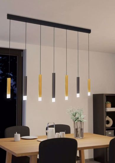 Lampadario per soggiorno 7 pendenti oro nero marrone led dimmerabile