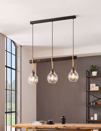 Lampadario da cucina tre luci legno stile industriale