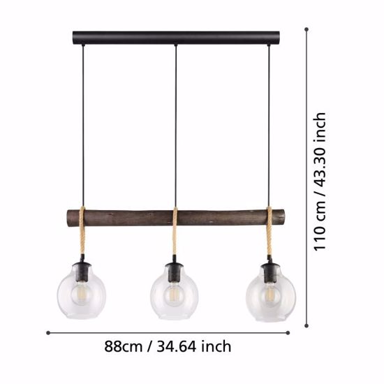 Lampadario da cucina tre luci legno stile industriale