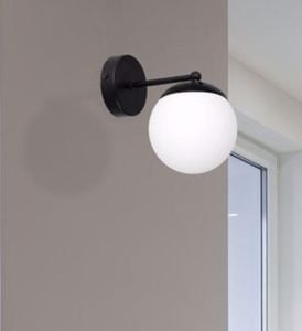 Lampada da parete nero sfera vetro bianco per interni